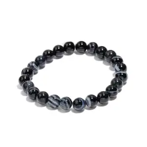 Black Sulemani Hakik Banded Onyx Bracelet - Crystal Gemstone Birthstone Beaded 6MM for Women