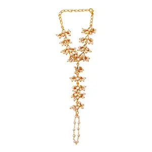 SARAF RS JEWELLERY-Rhodium Kundan studded Ring Bracelet