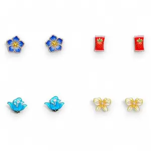ACCESSHER Elegant Earring Stud Combo Set | Square Drop Floral and Butterfly Casual Wear Studs | Lightweight and Trendy Earring Combo for women and girls (Pair of 4) (Design 2)