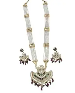 Bavaliya Hub Jewels Royal Antique Rajwadi Long Rani Haar Sets for Women, Indian Bridal Necklace and Earrings Set, Gold