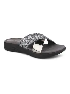 Inc.5 Women Pewter Toned Embellished Open Toe Flats