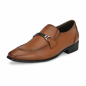 HITZ Men's Tan Synthetic Slip-On Semi-Formal Shoes - 9