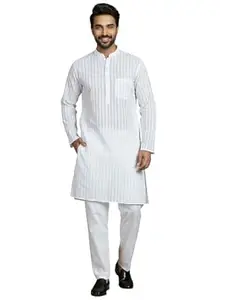 Amazon Brand - Tavasya Men Cotton Striped Regular Fit Kurtas | Ethnic Wear | Festive | Cotton Blend | Knee Length