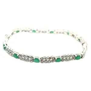 Rajasthan Gems Bracelet Openable 925 Sterling Silver Marcasite & Green Onyx Gem Stone Women Handmade GIft G478