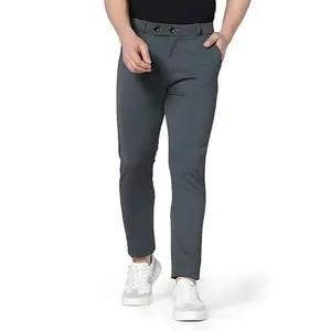 Manvi Fashion Hub Present Men's Solid Material Lycra Slim Fit Stretchable Casual Wear Comfortable Formal Trousers Pants Model 25.2 Pant Material Lycra Drak Grey Size 28