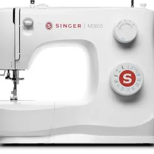 Singer M2605 Electric Sewing Machine with 21 Stitch Patterns, Zig-Zag Width Control, Auto Needle Threader & Portable Design – Lightweight White Model for Home Use