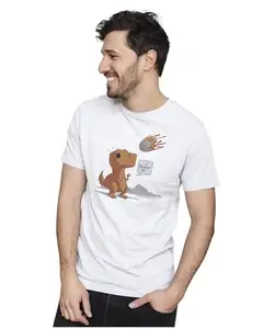 Men's & Women's Regular Fit T-Shirt Just Be Happy - Smile 100% Cotton Unise T-Shirt White|Females(DINOSA28-White S Men Goal)