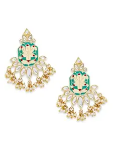 OOMPH Jewellery Green Meenakari Enamel with Kundan & Pearls Geometric Design Ethnic Drop Earrings For Women & Girls Stylish Latest (EMH5_Z)- For Women & Girls Stylish Latest