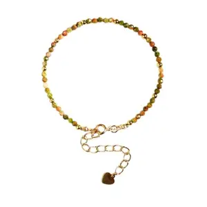 RRJEWELZ Unakite Round Beaded Bracelet – Faceted 2mm Multicolor Stones with Gold Lock – 7 Inch Adjustable link Bracelet for Men & Women|LCBR_RR_06575
