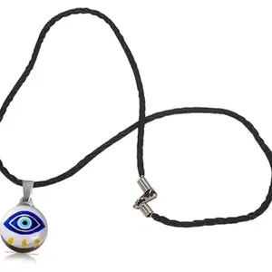 ADHVIK Stylish JAR0609-01 Round Shape Dual Side Stone Moti Beads Blue Evil Eye Nazar Suraksha Kavach Locket Pendant Charm Necklace With Cotton Thread Dori