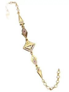 Elegant Gold Plated Cubic Zirconia Bracelet for Women & Girls | Geometric Designer Hand Bracelet with Multicolor Stones | Modern Fashion Jewelry