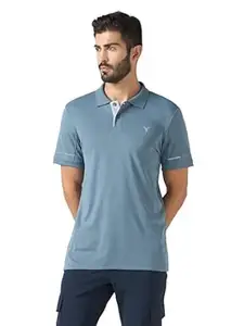 TECHNOSPORT Men's Polyester Regular Fit Polo Neck Half Sleeve Self Design T-Shirt with Quick Dry, Anti-Microbial Properties for Gym, Sports and Regular Use