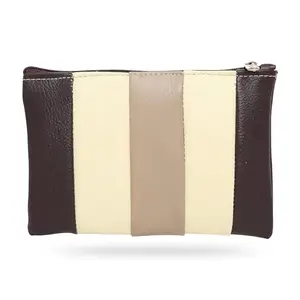 Beanskart Zipper Purse for Ladies | Womens Wallet | Ladies Leather Wallet |Pouches for Multipurpose use | Money Wallet (Brown-Cream-Beige Lines)
