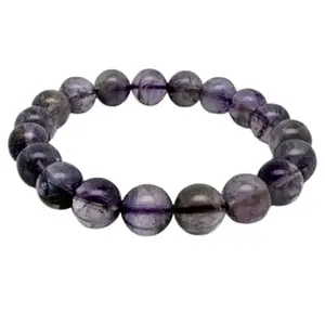 Lady Works natural amethyst 10mm round shape smooth cut beads stretchable bracelet for men & women. unisex 8 inch stretchable bracelet for healing, meditation, prosperity, gift & luck|LW_BRST_09897_8.0