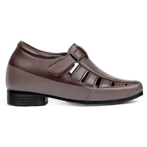 Baxxico Men's Hidden Height Increasing Faux Leather Brown Formal Slipon Sandals.-5UK[BAXA729-Brown]