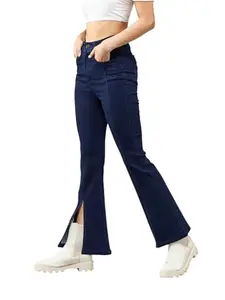 Dolce Crudo Women's Bootcut High Rise Regular Stretchable Denim Jeans (DOSS22DEN12-40-319-30, Midnight Blue, 30)