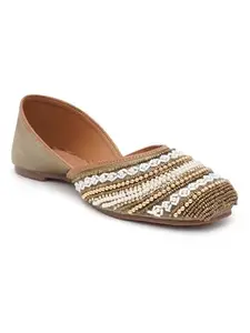 Retro Walk Square Toe Ethnic Embellished Mojaris (MJ002_Antique)