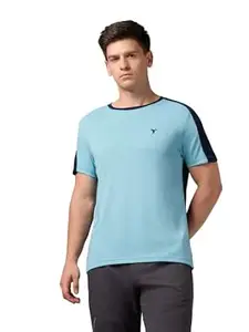 TECHNOSPORT Men's Slim Fit Color Block T-Shirt, Technocool Quick Dry Anti-Microbial Short Sleeve Sports Tee for Gym, Running, Training & Everyday Wear
