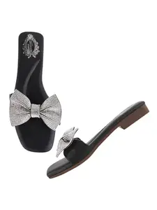 Shoetopia Women's Flat Sandal-6 Kids UK (Girls-Sugar-Black)-EU39