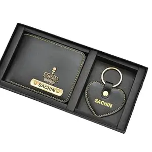 Your Gift Studio Men's Veagn Leather Personalized Wallet and Key Holder Valentine Special Combo (2 pcs) (Black)