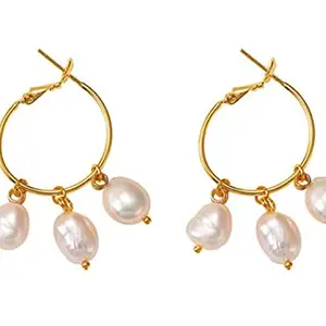 Via Mazzini Gold Plated Real Natural Cultured Freshwater Pearl Beads Moti Earrings For Women And Girls (ER2128)