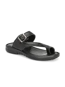 AZZARO BLACK Men's Synthetic Leather Open Toe Slippers || FOR Casual All Day Wear || Stylish & Comfortable || TPU Sole With Comfort Quality