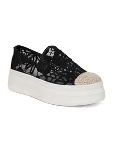 The White Pole Lightweight Soft & Comfortable Fabulous Platform Heel Shoes Slide Loafers for Women and Girls Black