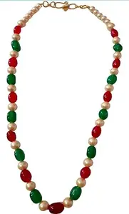 USTAR -Mulit Colour Onyx With pearl Stone Beads Necklace Single LIne for Women and Girls