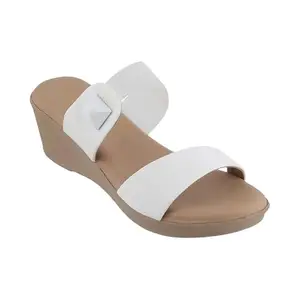 tresmode VIOS Women's White Vegan Leather Wedge Sandals in Size 4 UK / 37 EU