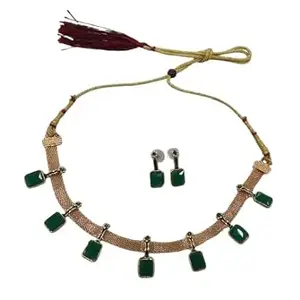 SMILE ME gold-Plated Studded Fashionable Necklace With Earrings Jewellery Set For Girls and Women