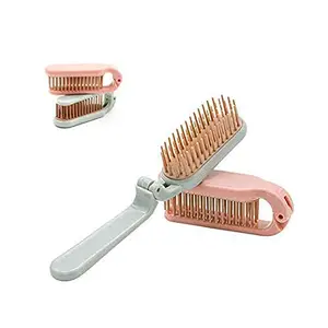 TAPBULL 2 Pack Folding Hair Combs Hair Brush Compact Pocket Size Travel Purse Locker , Blue & Pink (Blue, Pink)