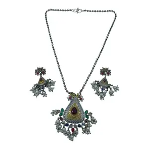 J & C Fashion Arena Beautiful Silver Replica Oxidised Necklace set with matching Earrings for Women (Silver) - JCFA-OX-ER-NC-00050
