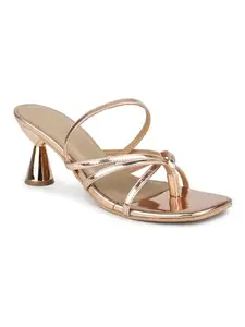 Inc.5 Women Rose Gold Striped Kitten Heeled Sandals