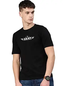 London Crew Round Neck Half Sleeve Cotton Army Printed Black Men's T-Shirt CT-097
