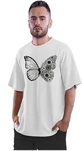 ALLEN BLACK Oversized T-Shirt Floral Butterfly Men's Women's Unise 100% Cotton White_LRLBTRFUNQ-White XL Oversized_