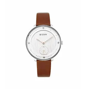 Titan Women Leather Analog White Dial Watch-2651Sl01/Nr2651Sl01, Band Color-Brown