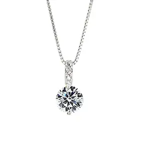 University Trendz Silver Solitaire Zircon Plated Pendant Chain for Women and Girls