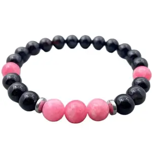 RRJEWELZ Natural Black Onyx & Jade 8mm Round Shape Smooth Cut Beads 7 Inch Stretchable Bracelet For Men & Women. Unisex Bracelet For Healing, Meditation, Prosperity, Gift & Luck|STBR_RR_10714_7.0