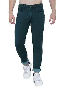 Awack Dark Bottle Green Color Washed Regular Fit Mid Waist Heavy Weight Stretchable Denim Jeans Pant for Men