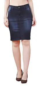 FCK-3 Stretchable Killer Blue Color Pencil Type Lightly Faded Buttoned Closure Skirt for Women-36