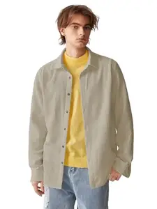 Waffal Texured Regular Fit Full Sleeve Shirt (Large, Yellow)