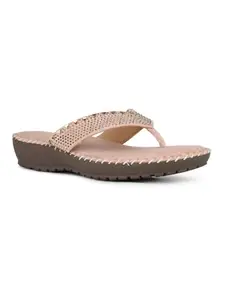 Inc.5 Women Rose Gold Ethnic Embellished T-Strap Slip-On Flat Sandals
