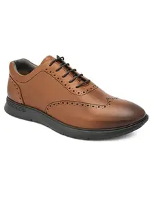 San Frissco Mens Formal Shoes Textured Lace Up Brogues/Soft Cushioned Footbed with TPR Sole/Stylish, Comfortable, Trendy, Party, Outdoor Shoes for Office & College - 7 (Tan)