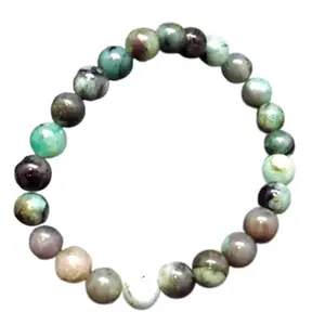 RRJEWELZ Natural Emerald 8mm Round Shape Smooth Cut Beads 7.5 Inch Stretchable Bracelet For Men & Women. Unisex Bracelet For Healing, Meditation, Prosperity, Gift & Luck|STBR_RR_11223_7.5