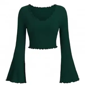 SILES FASHION Women Casual Bell Sleeve Self Design Blue Top Stylish Regular Fit Soft Fabric Trendy Office Party Top