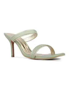 Inc.5 Womens Green Striped Square Toe Party Wear Heels Mules