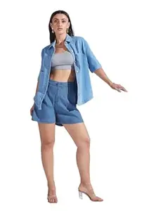 Miss Chase Women's Regular High Rise Above Knee Stretchable Denim Shorts