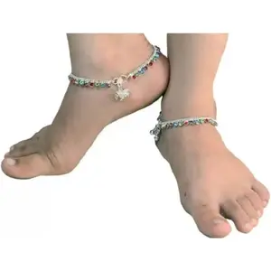 GD SHOP Indian Traditional Anklet Metal Alloy Painjan Payal For Women & Girls - Multi Stone Anklet