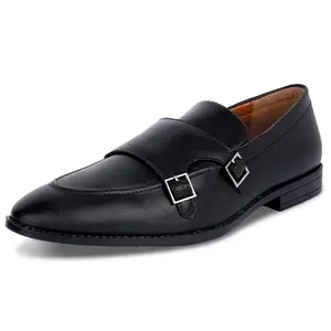 LOUIS STITCH Oxford Formal Shoes for Men | Slip-on Monk Style | Office Shoes for Men | Ideal for Business, Casual, Parties | Solid Obsidian Black UK Size 12 (LSRG_FM)