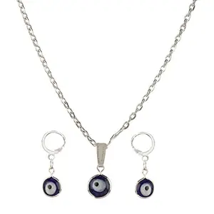 Cardinal Evil Eyes Silver Color Chain & Pendant Set With Earrings